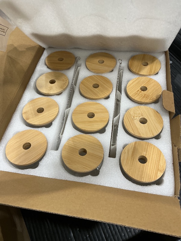 Photo 1 of [ 12pcs Set ] Glass Cups with Bamboo Lids and Glass Straw - Beer Shaped Drinking Glasses, 16 oz Iced Coffee Glasses, Cute Tumbler Cup for Smoothie, Boba Tea, Whiskey, Water - 4 Cleaning Brushes