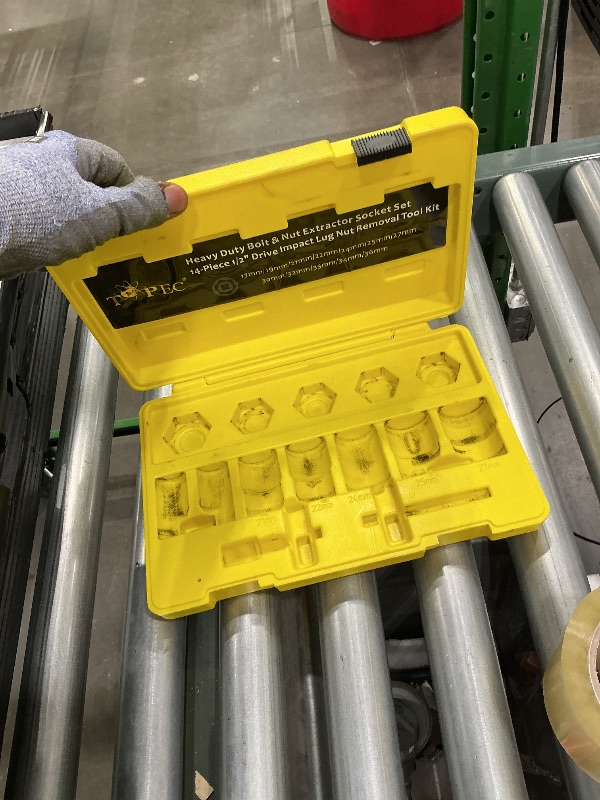 Photo 1 of **only the box**Topec Large Lug Nut Remover Socket Set 17-36mm, 1/2" Drive Wheel Lock Removal Tool, Heavy Duty Bolt Extractor Kit for Stripped, Damaged, Rounded Spindle Axle Nut, 14-Piece