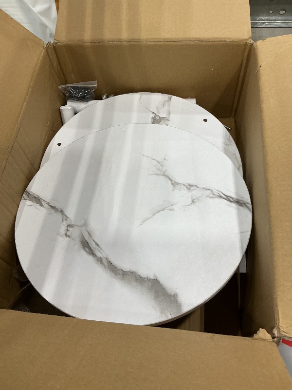 Photo 1 of ***MISSING LEGS*** XBurmo Small Round End Table - 3 Tier Design Accent Table, Narrow Side or Bedside Stand, Industrial Vintage Nightstand for Bedroom, Living Room, or Small Spaces, Set of 2, Marble White