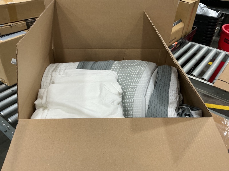 Photo 1 of **ITEM IS DIRTY/or stinks check clerk comments**
Andency King Size Comforter Set 7 Pieces - Light Grey Striped Lightweight Bed in a Bag, Soft Microfiber Farmhouse All Season Bedding Set with Comforter, Fitted & Flat Sheet, Pillowcases & Shams