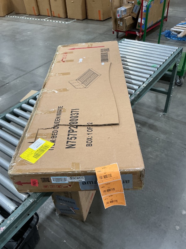 Photo 1 of *PARTIAL SET - See Clerk Notes*
Merax Modern Queen Size Linen Fabric Upholstered Platform Bed with Curved Shaped Headboard, Wood Bed Framewith with Solid Legs for Kids Teens Adults, White