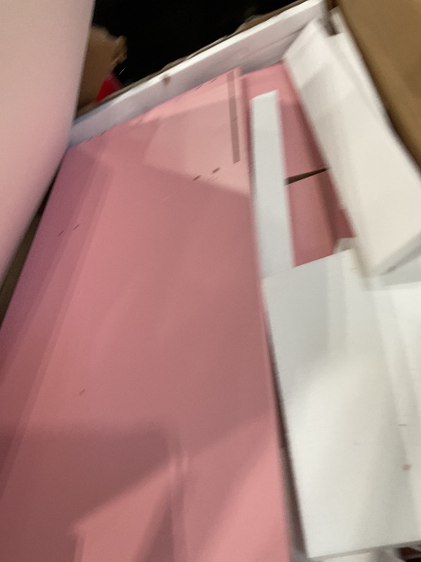 Photo 1 of ***FINAL SALE/NO RETURN, VIEW NOTES*** LIVELYGLOW Makeup Vanity Desk Set, Pink, 35.4“W x 15.7" D x 53.9" H (Large Smart LED Mirror, with Cushion Stool, Hairdryer Rack, Power-Outlet, 4 Drawers)