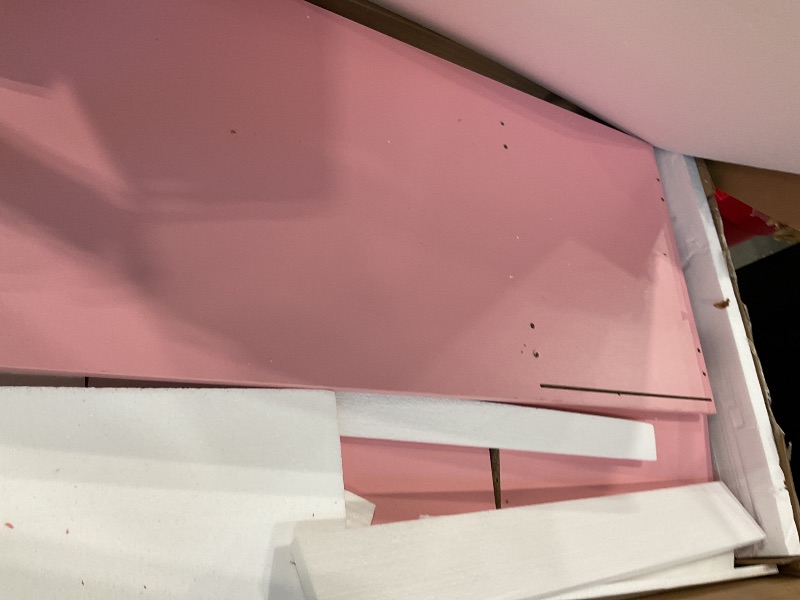 Photo 1 of ***FINAL SALE/NO RETURN, VIEW NOTES*** LIVELYGLOW Makeup Vanity Desk Set, Pink, 35.4“W x 15.7" D x 53.9" H (Large Smart LED Mirror, with Cushion Stool, Hairdryer Rack, Power-Outlet, 4 Drawers)