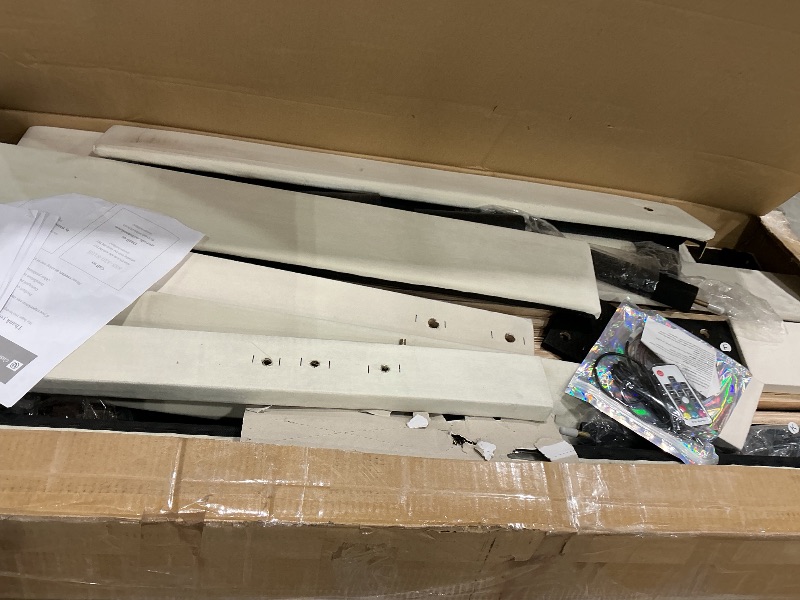 Photo 1 of **MAJOR DAMAGE**
YITAHOME Full Bed Frame with Adjustable Vertical Channel Wingback Headboard, Upholstered Platform Bed with LED Lights, Solid Wood Slat Support, No Box Spring Needed,Beige