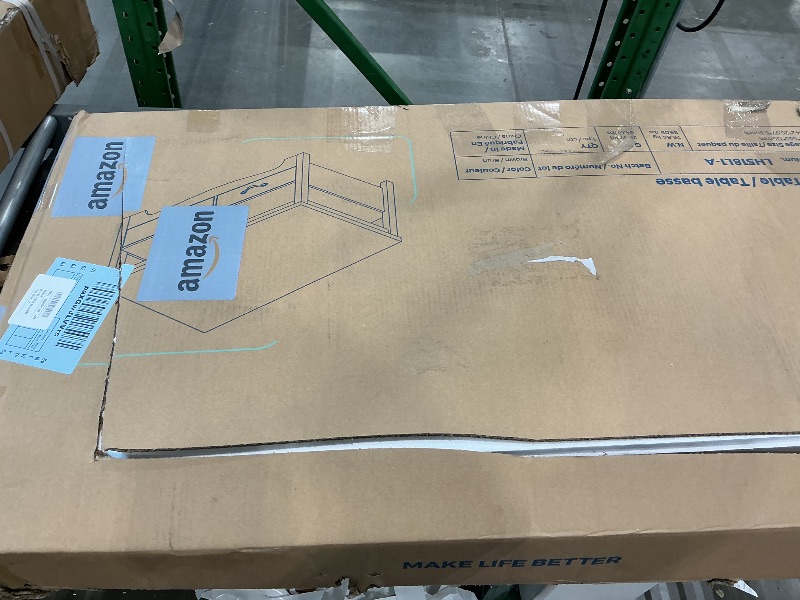 Photo 1 of **MAJOR DAMAGE**
LINSY HOME Farmhouse Coffee Table with Storage, Wood Coffee Table for Living Room, Open Display Area and Storage Drawers with Metal Handles, Chic Style with Curved Base, Brown