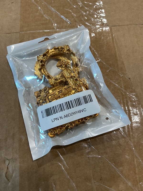 Photo 1 of ***MISSING PIECES*** Heclia Vintage Resin Picture Frame 10 PCS Mini Gold Picture Frames Small Antique Ornaments Table Top Jewelry Display Oval Rectangle Gothic Frames Photography Holder for DIY Photo Christmas Home Decor