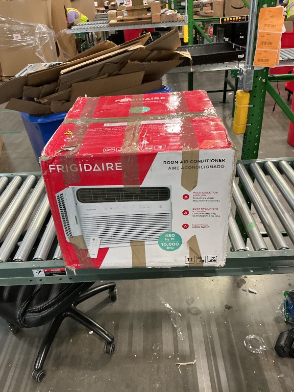 Photo 1 of **MAJOR DAMAGE**
Frigidaire 10,000 BTU Window Air Conditioner & Dehumidifier, 115V, Cools up to 450 Sq. Ft. for Apartment, Dorm Room & Small/Medium Rooms, with Remote Control, Programmable Timer, and Sleep Mode, White