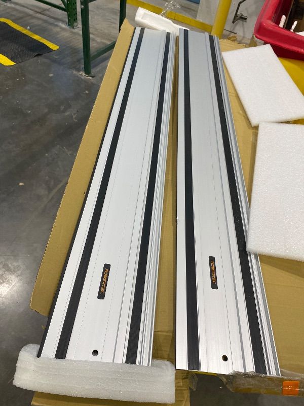 Photo 1 of *MINOR DAMAGE* POWERTEC 71387 110" Track Saw Guide Rail Joining Set for Makita or Festool Track Saws Includes 2x55" Extruded Guide Rails and (2) Guide Rail Connectors for Woodworking Projects