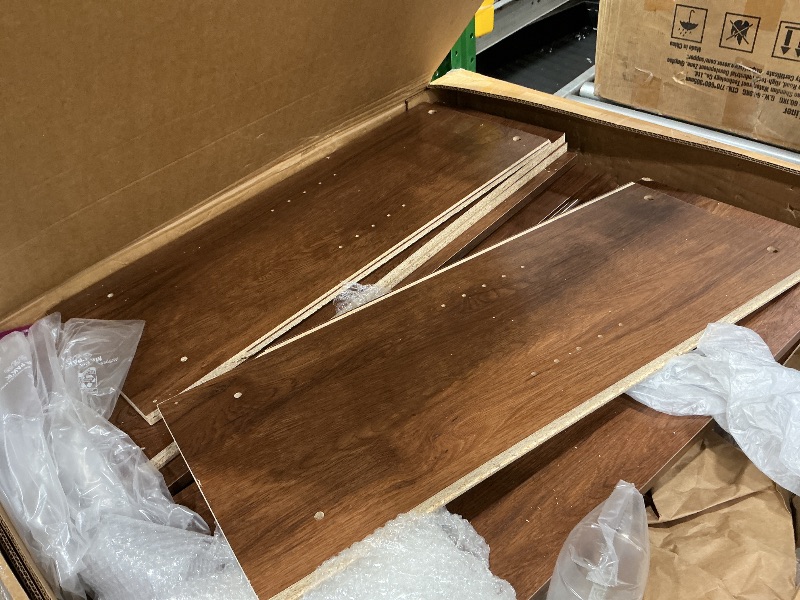 Photo 1 of **FOR PARTS, ITEM HAS BROKEN WOOD**
Sauder 5-Shelf Split Bookcase/ Book shelf, Oiled Oak finish