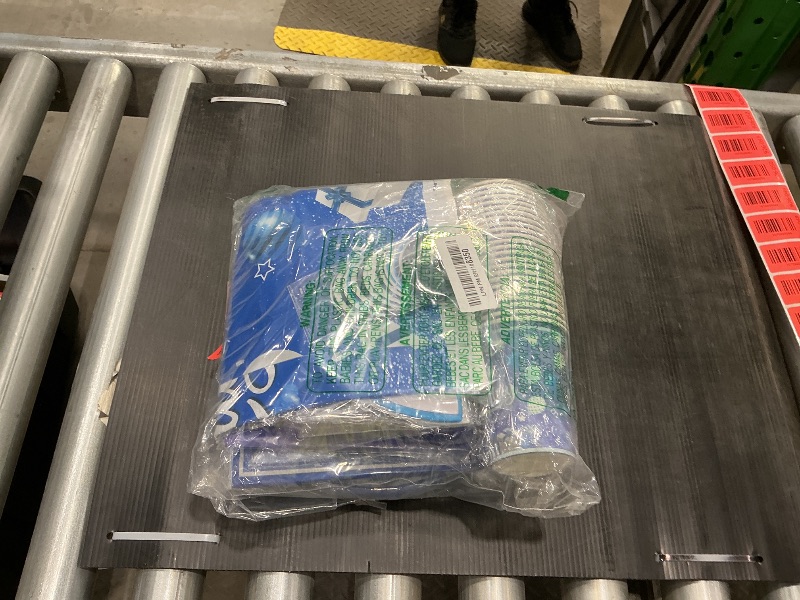 Photo 1 of 185pcs Happy Birthday Decorations Blue and Silver Plates Napkins Disposable Tableware Set Paper Cups Banner Tablecloth for Men Women Birthday Party Supplies Serves 24 Guests