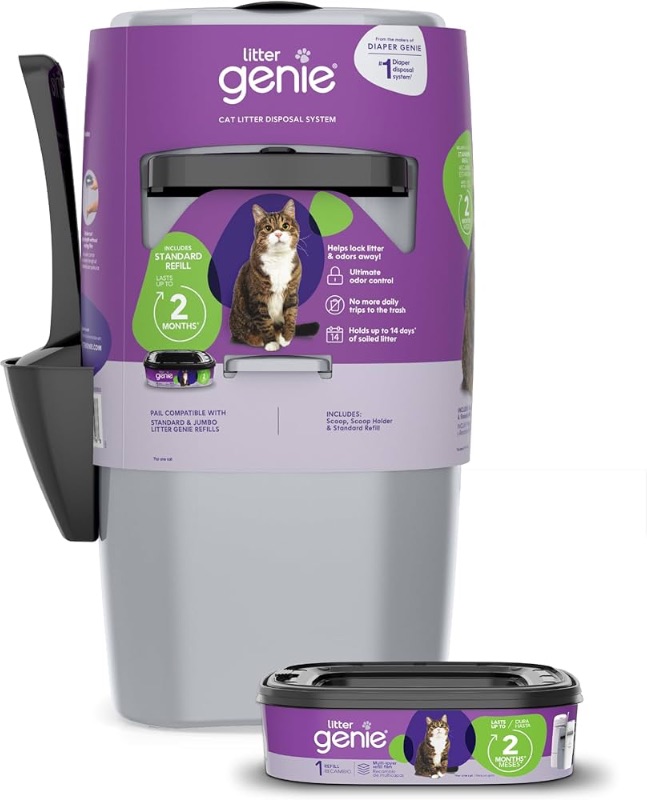 Photo 1 of ***MISSING LID*** Litter Genie Standard Pail (Silver) | Cat Litter Box Waste Disposal System for Odor Control | Includes 1 Square Refill Bag