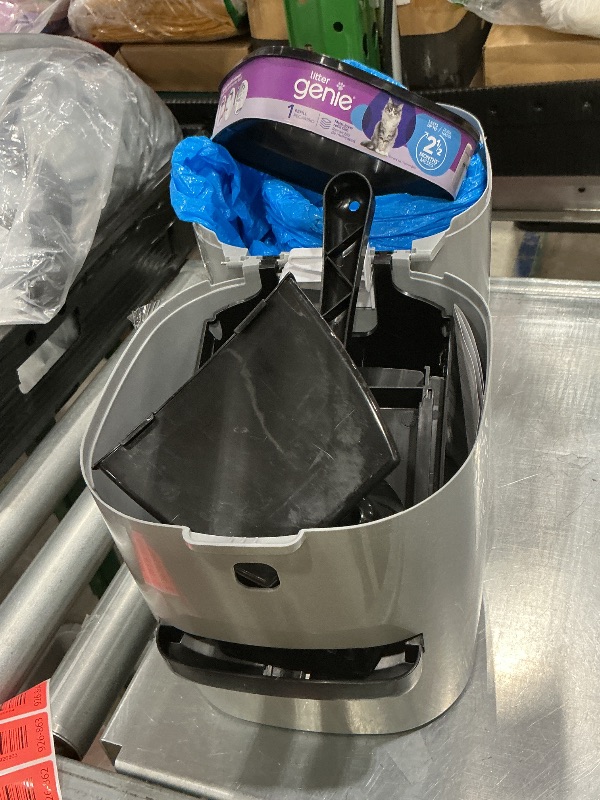 Photo 1 of ***MISSING LID*** Litter Genie Standard Pail (Silver) | Cat Litter Box Waste Disposal System for Odor Control | Includes 1 Square Refill Bag