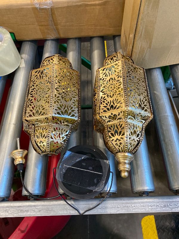 Photo 1 of ***MISSING PIECE*** Twinkya 2 Pack Hanging Solar Lights Outdoor Garden Decorative Solar Lantern Waterproof Metal Moroccan Outdoor Decorations for Patio Pathway Yard Porch Backyard Garden Decor (Gold, 2 Pack)