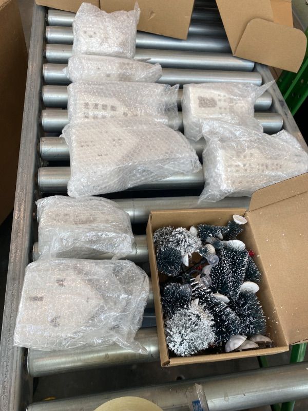 Photo 1 of ***MINOR DAMAGE*** READ CLERK NOTES*** Spdmhyo Set of 28 Ceramic Christmas Village Sets 9 Pieces White House with 17 Pieces Snow Tree 2 Lamp Vintage Christmas Decoration for Mantle Table Top Decor (Classic)