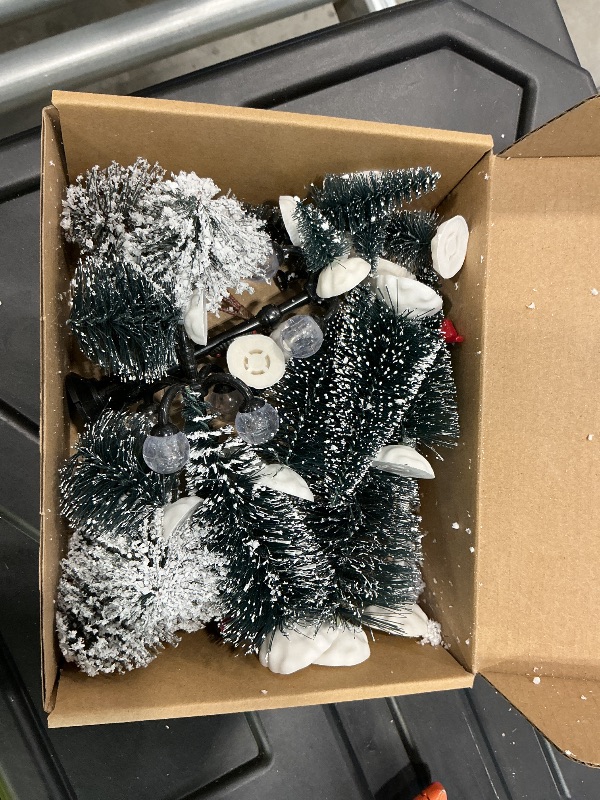 Photo 1 of ***MINOR DAMAGE*** READ CLERK NOTES*** Spdmhyo Set of 28 Ceramic Christmas Village Sets 9 Pieces White House with 17 Pieces Snow Tree 2 Lamp Vintage Christmas Decoration for Mantle Table Top Decor (Classic)