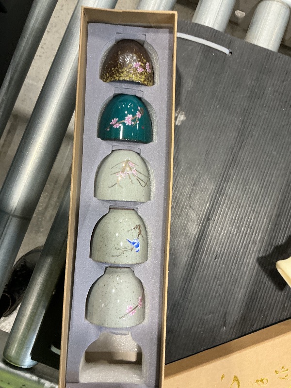 Photo 1 of ** ONE MISSING*** VanEnjoy Set of 5 Hand-Drawn Traditional Chinese Ceramic Teacup Tea Cups, Floral and Bird Pattern, Bulk Teacup in Gift Box (Floral Birds)