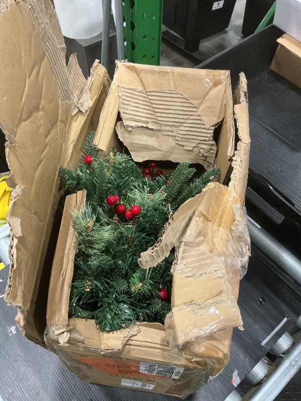 Photo 1 of * only one single tree, no tripod stake* TOWPONICS Set of 2 Outdoor Christmas Trees Urn Filler, 18in Prelit Battery Operated Artificial Small Xmas Tree Holiday Décor with 50 LED Lights, Red Berries, Pine Cones, Tripod Stake, 8 Modes & Timer