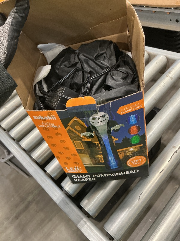 Photo 1 of 12FT Halloween Inflatables Decoration Outdoor Giant Pumpkin Reaper Ghost Built-in 3-Colored Rotation Flame LED Halloween Blow Up Yard Decorations Spooky Outdoor Party Yard Lawn(1PCS)