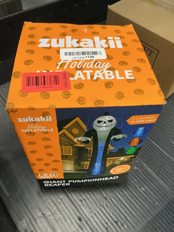 Photo 1 of 12FT Halloween Inflatables Decoration Outdoor Giant Pumpkin Reaper Ghost Built-in 3-Colored Rotation Flame LED Halloween Blow Up Yard Decorations Spooky Outdoor Party Yard Lawn(1PCS)