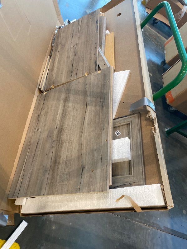 Photo 1 of ***PARTIAL SET*** Sauder Palladia L Shaped Desk with Drawers, Office Desk with File Cabinet Storage, Cable Management, Keyboard Tray, in Split Oak finish