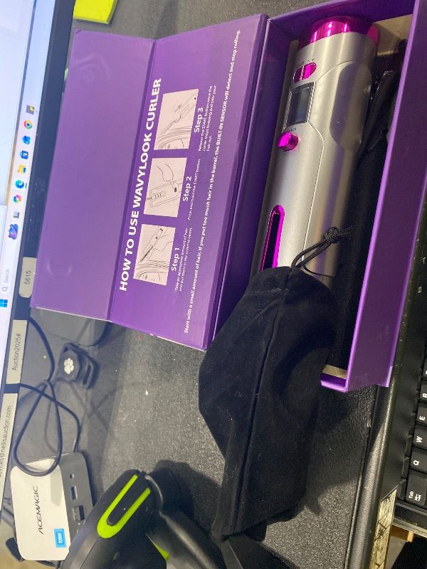 Photo 1 of ***MISSING CHARGER*** Cordless Automatic Rotating Curling Iron - 5200mAh USB Rechargeable Beach Wave Curler with U-Shape Anti-Tangle Barrel, 6 Temp Settings & LCD Display, for Long Hair