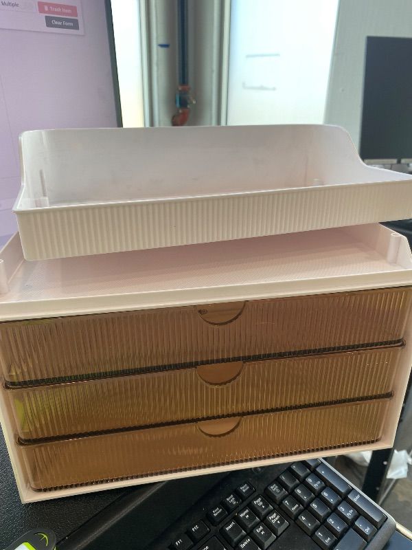 Photo 1 of *Missing Parts & Minor Damage*
StorBin 3 Drawers Makeup Organizer - 5 Tier Bathroom Counter Organizers and Storage, Versatile Perfume Vanity Organizer, Ideal for Cosmetic, Large Skincare, Face Mask, Office Supplies, Amber