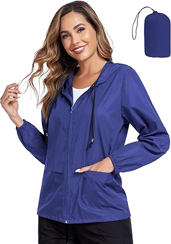 Photo 1 of **SEE PHOTOS**JTANIB Womens Raincoat Windbreaker Waterproof Lightweight Packable Hooded Rain Jacket M