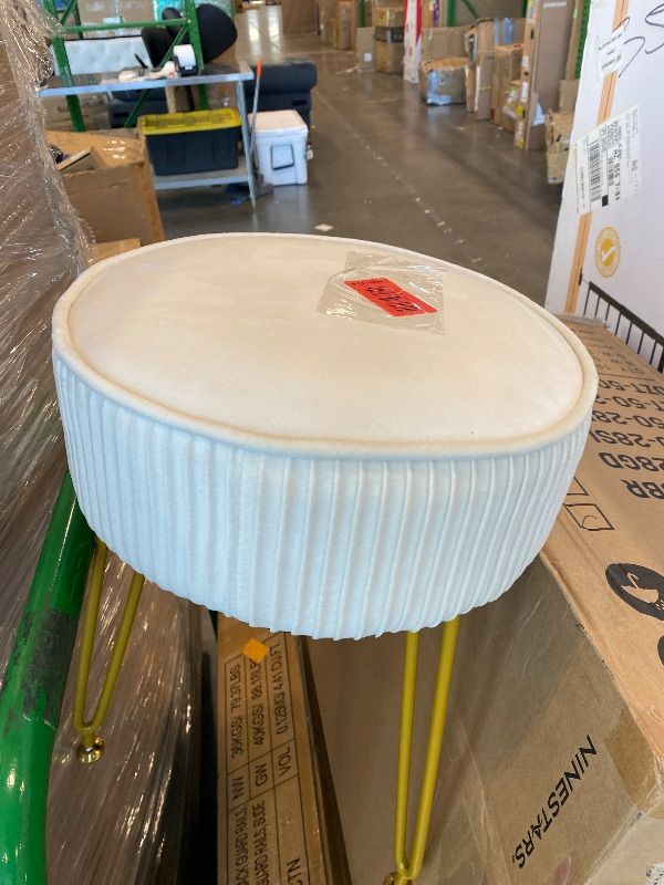 Photo 1 of **ALREADY BULIT**IBUYKE Velvet Round Footrest Stool Ottoman, Makeup Vanity Stool Side Table, Velvet Dressing Table Seat, Pouf Couch Stool, Golden Steel Legs, Creamy-White LG-30M