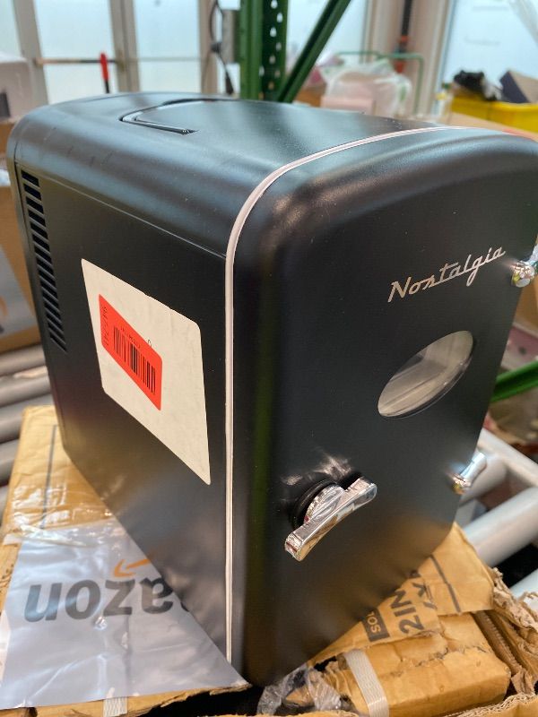 Photo 1 of [UNTESTED] Frigidaire Retro 9-Can Mini Personal Fridge Portable Cooler for Car, Office, Bedroom, Dorm Room, or Cabin, 11.8" D x 7.1" W x 10.1" H, BLACK