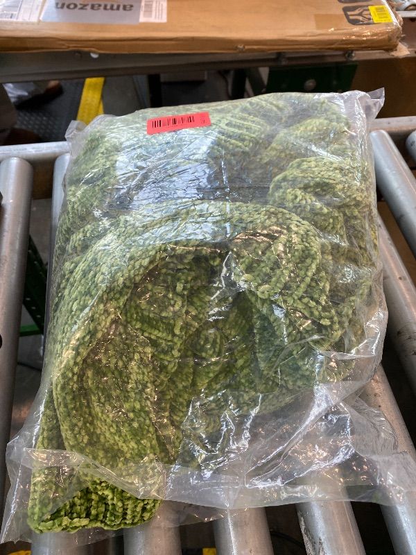 Photo 1 of [USED] [DIRTY] BATTILO HOME Chenille Knitted Throw Blanket for Couch, Spring Summer Green Throw Blanket for Home Decor, Decorative Cozy Soft Moss Green Blankets for Bed Sofa Couch Living Room, 51"x67"
