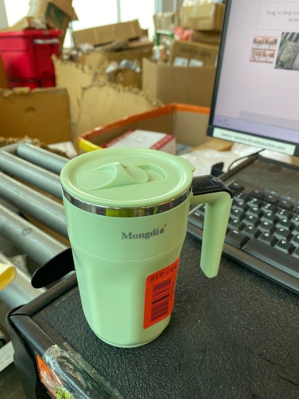 Photo 1 of [untested] Mongdio Self Stirring Coffee Mug with Fahrenhite Temperature Display, Rechargeable Stirring Mug, Automatic Self Stirring Cup with Lid, For Coffee, Milk and Other Beverages, Green