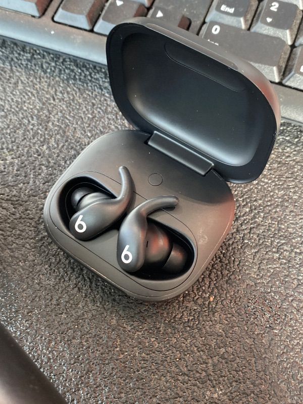 Photo 1 of [PARTIALLY FUNCTIONAL] Beats Powerbeats Fit - Wireless Noise Cancelling Workout Earbuds with Secure-Fit Wingtips, Up to 30-Hour Battery Life, Sweat & Water Resistant, Apple & Android Compatible - Jet Black