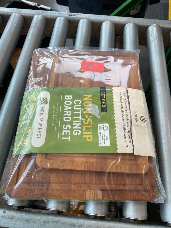 Photo 1 of *MISSING PARTS*
Bamboo Cutting Board Set with Non Slip Feet and Over Sink Nice Solid Thick Wood Juice Groove Chopping Board Extra Large Big Small Best Hardwood Kitchen Counter Organic Vegetable