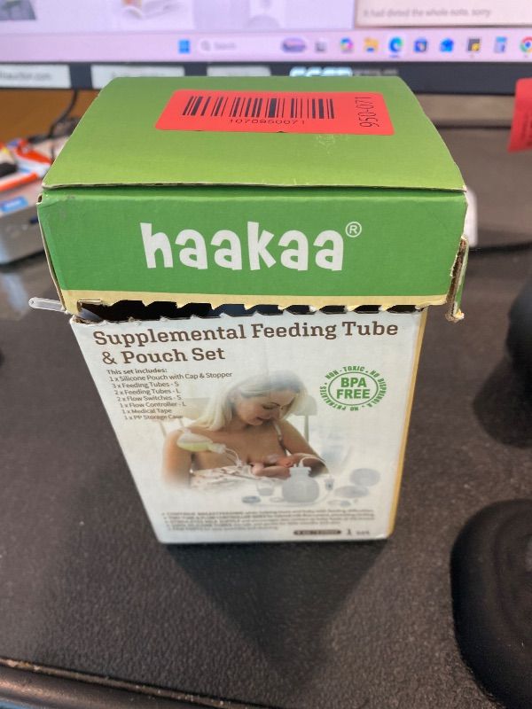 Photo 1 of **USED - MINOR DAMAGE**
haakaa Supplemental Feeding Tube & Pouch Set, Baby Supplemental Nursing System, SNS Breastfeeding System, Food Grade Silicone, New Upgraded Design with Dual Tube Flow Control