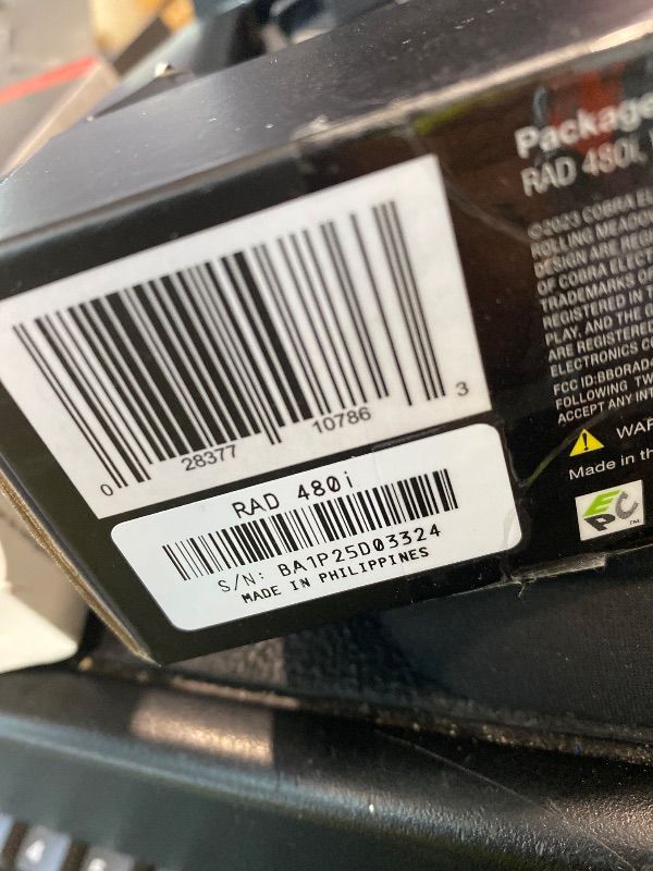 Photo 1 of **UNTESTED**
Cobra RAD 480i Laser Radar Detector – Long Range Detection, Bluetooth, Apple CarPlay and Android Auto Compatible, LaserEye Front and Rear Detection, Digital Signal Processing, Black