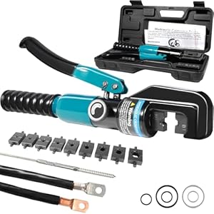 Photo 1 of  10 Tons Hydraulic Crimping Tool with 9 Dies - Battery Cable Crimper Tool & Wire Rope Crimping Tool for 12 to 2/ 0 AWG, 1/ 16" 1/ 8" 3/ 16" Stainless Steel Cable Railing Tool