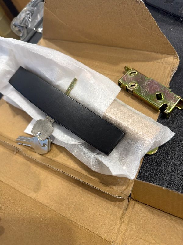 Photo 1 of *MISSING PARTS*
ALLYWASAI Patio Sliding Patio Door Handle Set with Mortise Lock, Key Cylinder and Keeper, Wood Handle Lock Set Fits Door Thickness from 1-1/2" to 1-3/4", 3-15/16" Screw Hole Spacing, Keyed, Black