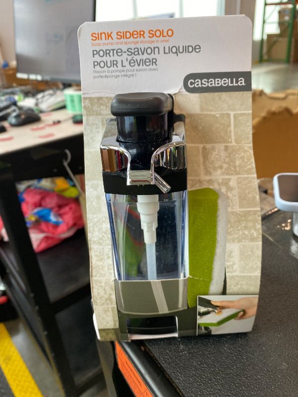 Photo 1 of **UNTESTED**
Casabella Sink Sider Solo Kitchen Soap Pump and Sponge Caddy, Black/Chrome - 2-in-1 Soap and Sponge Caddy, One-Hand Soap Dispensing, Ergonomic Design, Easy to Refill and Clean, Efficient Size