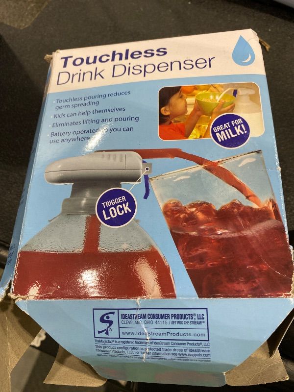 Photo 1 of **UNTESTED**
Magic Tap Automatic Drink Dispenser for Fridge, White (1 Pack), No Spill Milk Dispenser for Fridge, Automatic Milk Dispenser Pump for Gallon Jugs, Water & Juice, Fits Most Bottles, Batteries Required