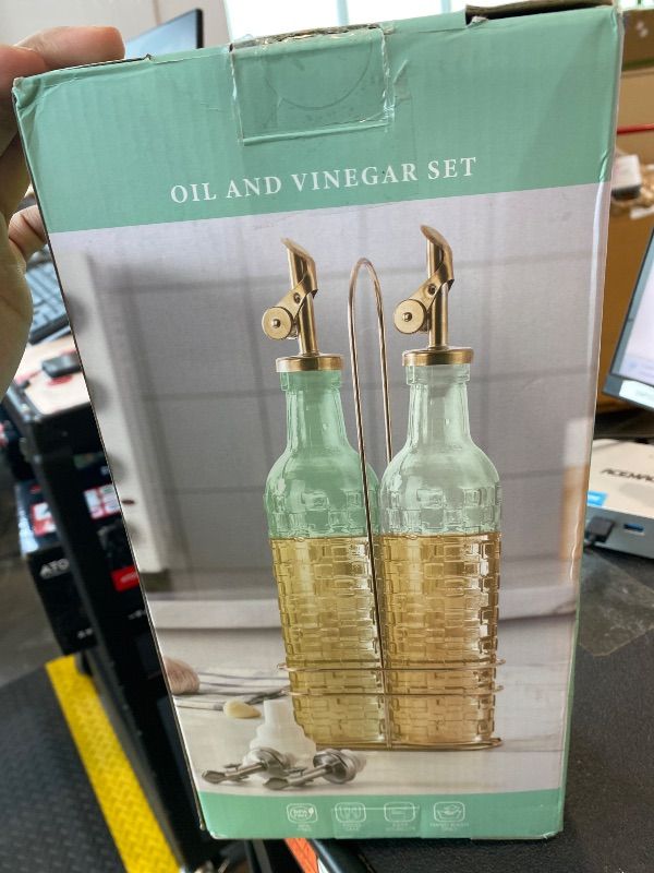 Photo 1 of **UNTESTED**
COOK WITH COLOR Glass Olive Oil Bottle Dispenser - 2 Pack- 17oz Oil and Vinegar Cruet - Olive Oil Carafe Decanter for Kitchen, Checkered, Green