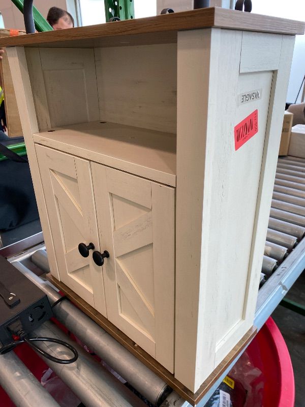Photo 1 of **USED**
VASAGLE 39.4-Inch Tall Storage Cabinet, Floor Cabinet with 2 Doors, 2 Adjustable Shelves, Freestanding, for Bathroom, Kitchen, Living Room, Cloud White UBBC770W01