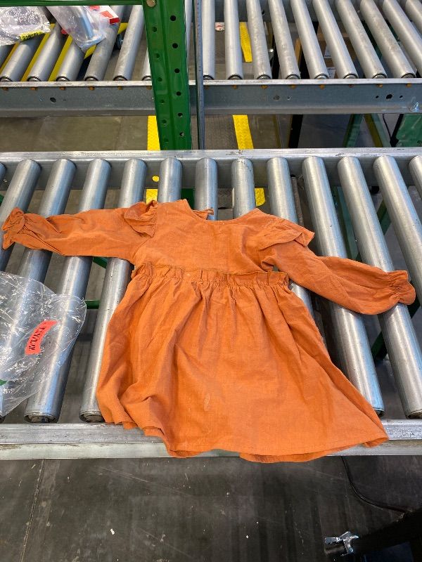 Photo 1 of ***MINOR STAINS*** Goodplayer Toddler Girl Cotton Linen Dress Long Sleeve Ruffle Fall Dress Kids Solid Dresses Casual Clothes ?12-24 Monthes,Caramel Dresses?