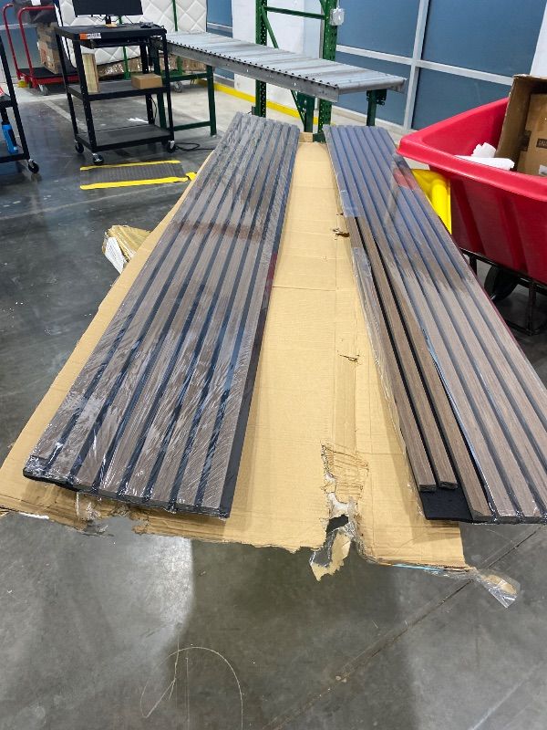 Photo 1 of *MINOR DAMAGE* Art3d Slat Wood Wall Paneling for Interior and Ceiling Decoration - Pack of 4pcs + 1pc End-Trim, Size 108 x 5.7in.- Walnut *READ CLERK NOTES*