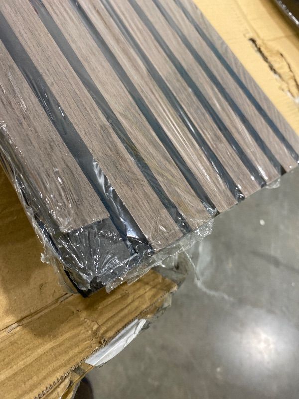 Photo 1 of *MINOR DAMAGE* Art3d Slat Wood Wall Paneling for Interior and Ceiling Decoration - Pack of 4pcs + 1pc End-Trim, Size 108 x 5.7in.- Walnut *READ CLERK NOTES*