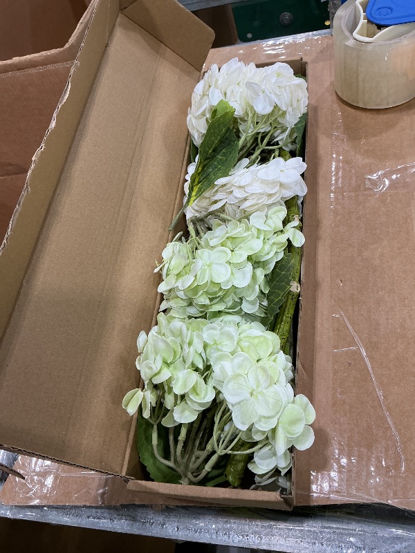 Photo 1 of ***MISSING PIECE*** Waipfaru 4Pcs Real Touch Hydrangea Artificial Flowers, Green & White Fake Hydrangea Flowers, 21" Lifelike Latex Faux Hydrangea Flowers for Wedding Bouquet Home Decor Centerpieces