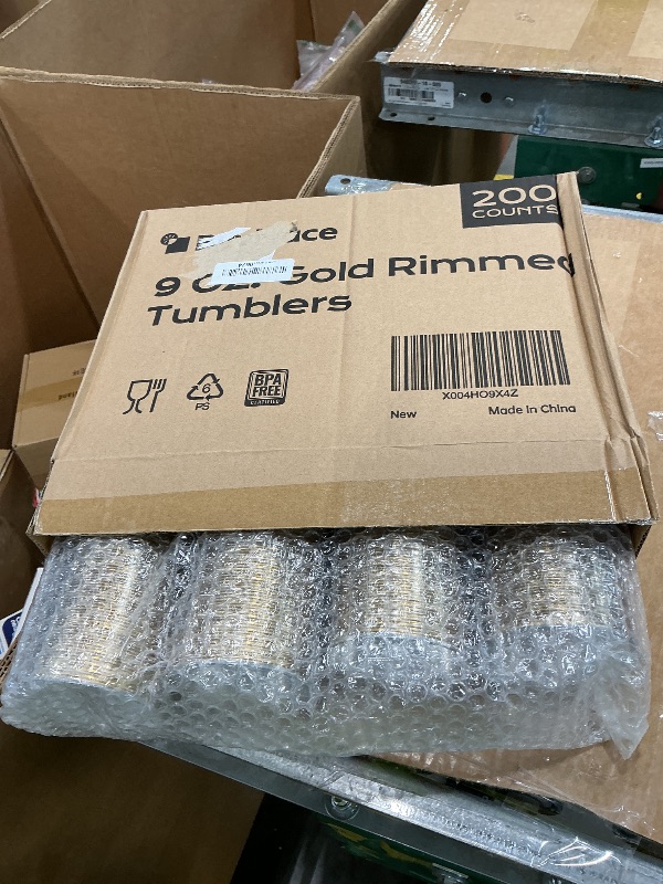 Photo 1 of [200 Pack] 9oz Clear Plastic Cups with Gold Rimmed Sturdy & Food Safe Disposable Wine Glasses Party Wedding Cups Disposable Drinking Cups Plastic Cocktail Glasses for Wine, Juice & Cold Beverages