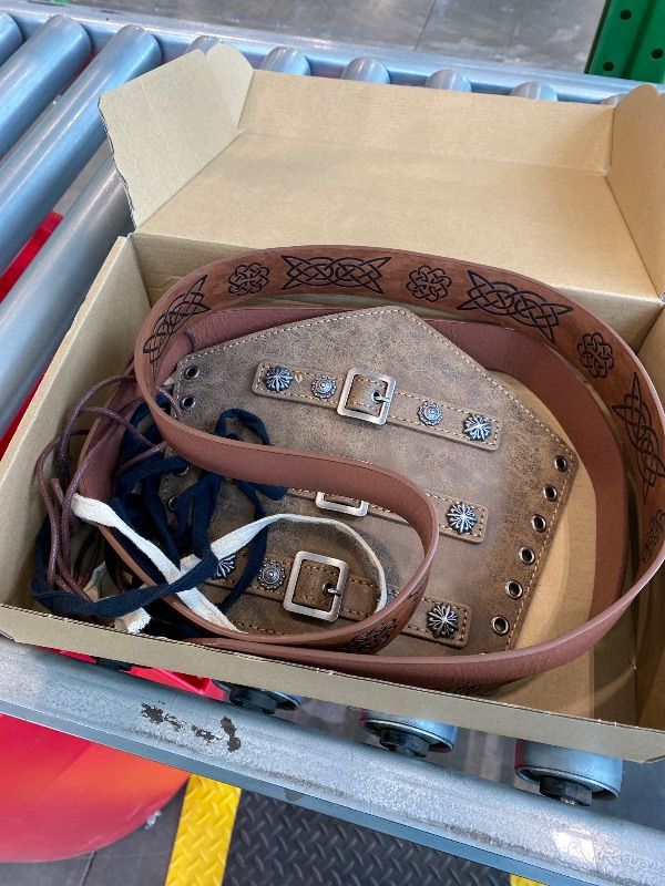 Photo 1 of *MISSING PARTS*
Jiuguva 4 Pcs Halloween Men's Renaissance Costume Set Medieval Pirate Shirt Ankle Banded Pants Viking Belt Accessories (Classic Color,XX-Large)