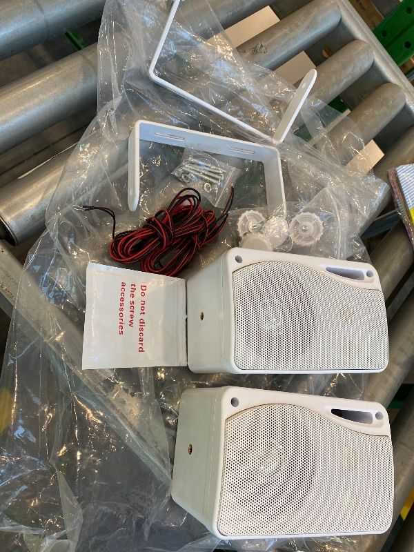 Photo 1 of *Need a Receiver* Pyle 3-Way Indoor & Outdoor Box Speaker System - 3.5" 200 Watt Compact Wall Mount Speakers for Home, Patio, Deck, Garage, Poolside, or Studio Use - Dual Speaker Set - PLMR24 (White)