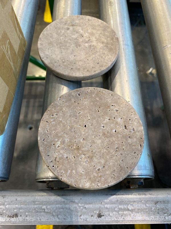 Photo 1 of *MISSING PARTS* HAMAKAWA Natural Travertine Marble Coasters Set of 4, Round Gray Stone 4 Inch, Modern Drink Coasters for Home Decor, Coffee Table, Office