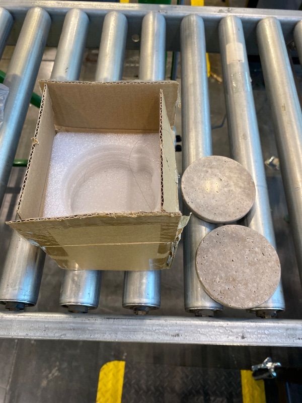 Photo 1 of *MISSING PARTS* HAMAKAWA Natural Travertine Marble Coasters Set of 4, Round Gray Stone 4 Inch, Modern Drink Coasters for Home Decor, Coffee Table, Office